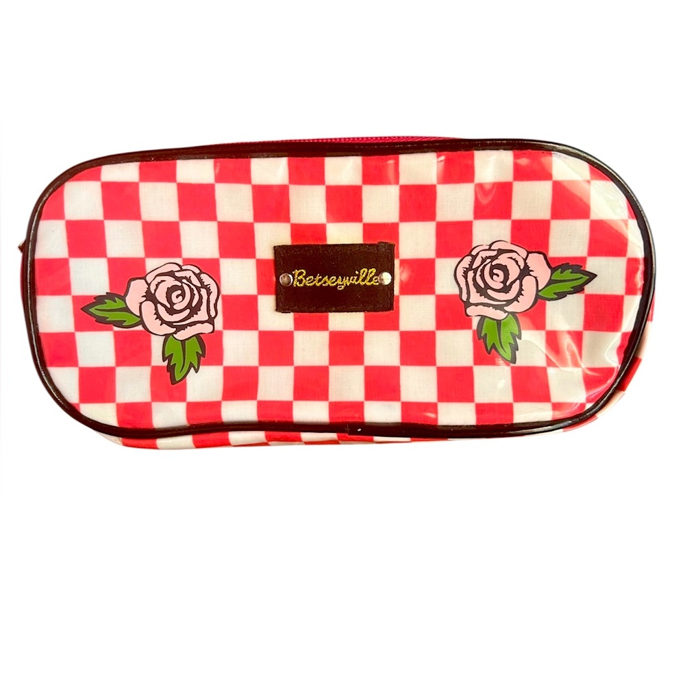 Betsey Johnson Pink Checkered Women's Cosmetic  Bag
